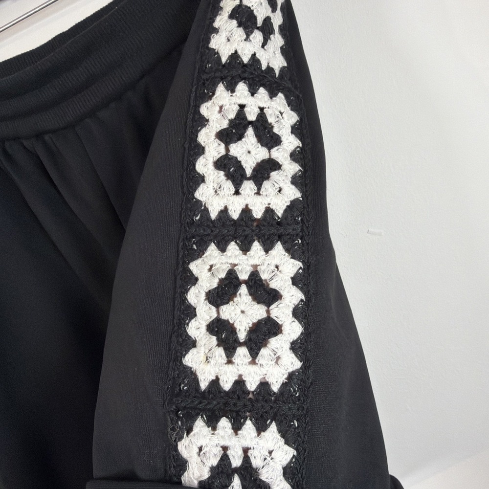 Rebellion Again High Waist Crochet Detail Black White Shorts Large Boho NWT - Picture 4 of 12